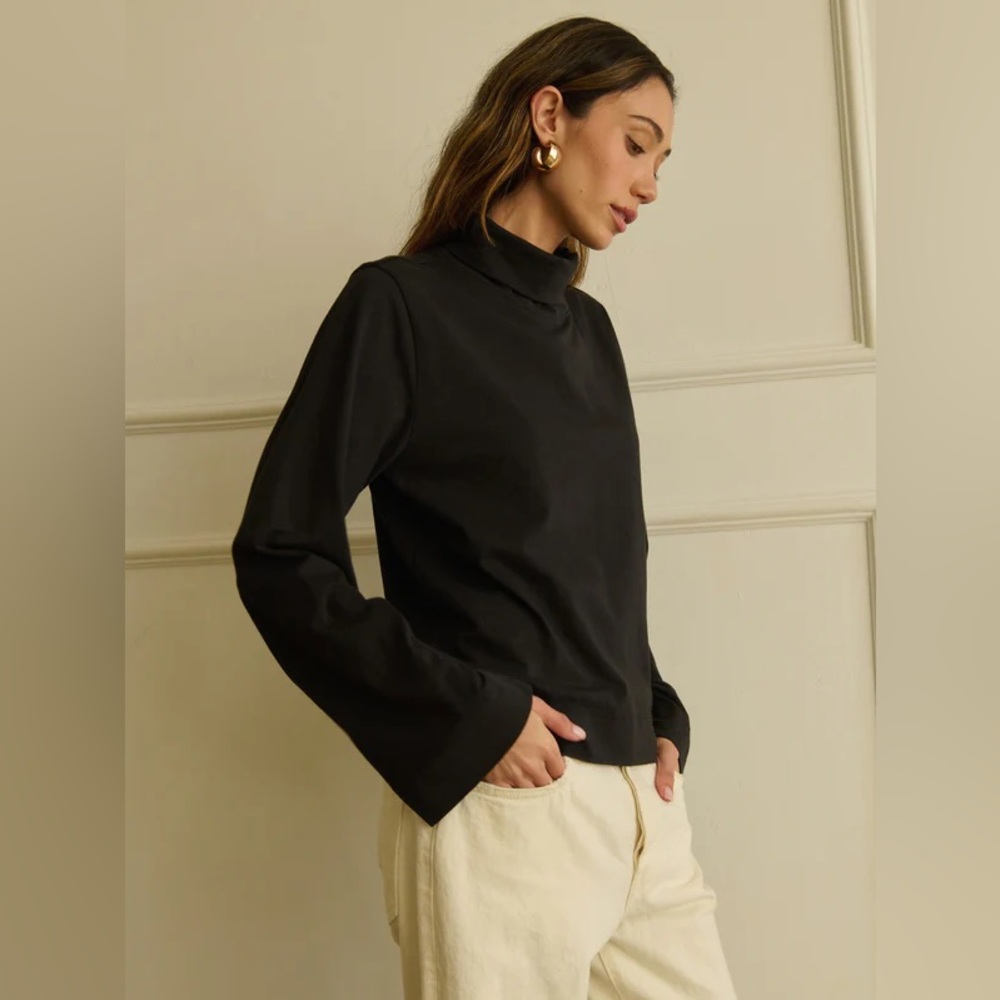 Nation LTD Neo Turtleneck Mock Neck Cotton Bell Sleeve Top Black Small NEW